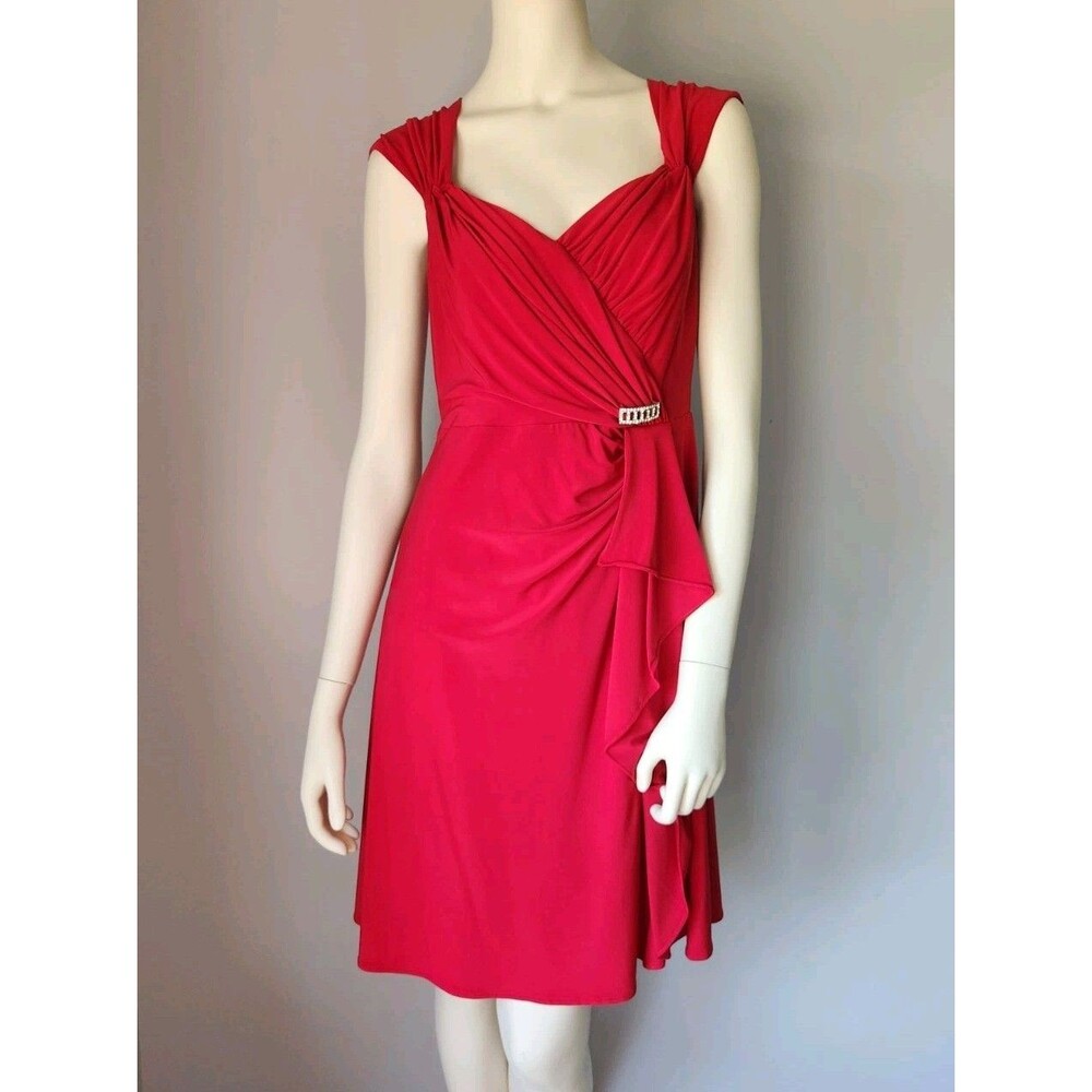 JS Collection Women's 8 Ruche‎ Red Cocktail Dress Party Ruffles Pleated Fancy